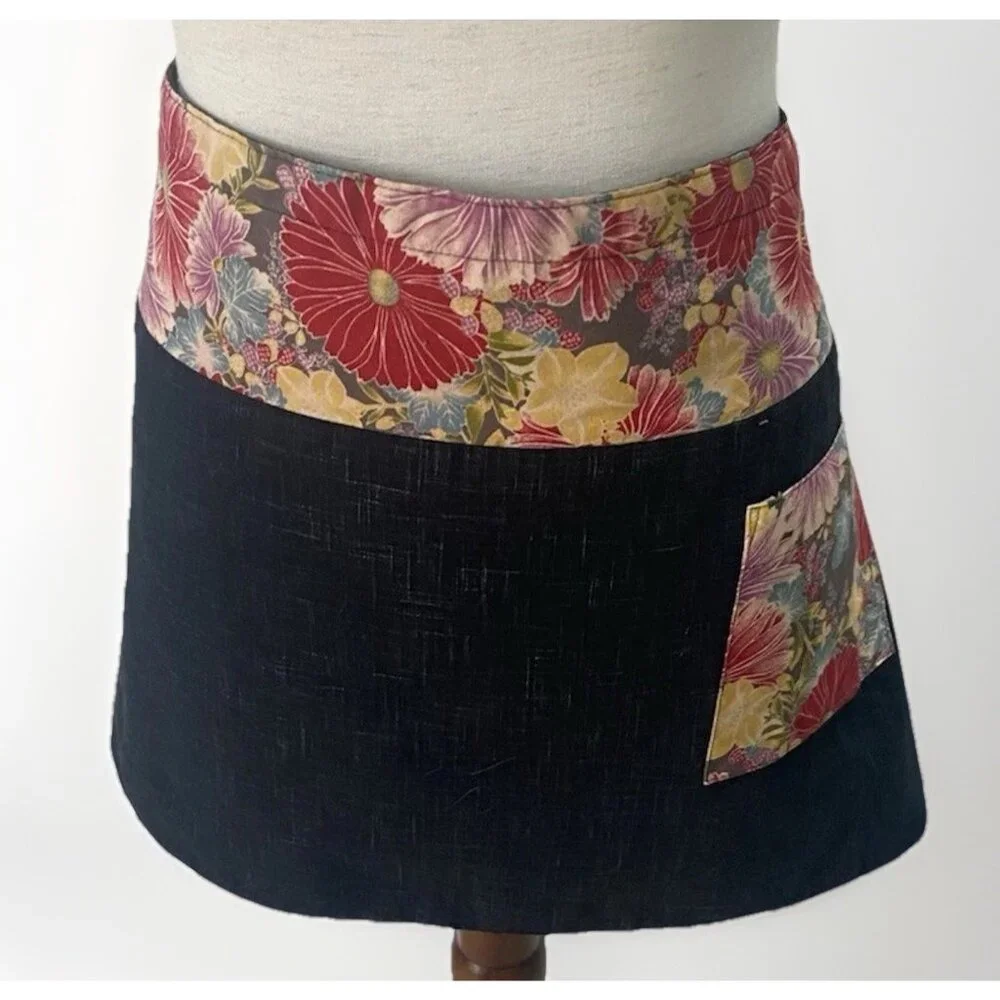 Handmade Reversible Half Apron Floral Print Pocket Garden Cooking Craft Utility